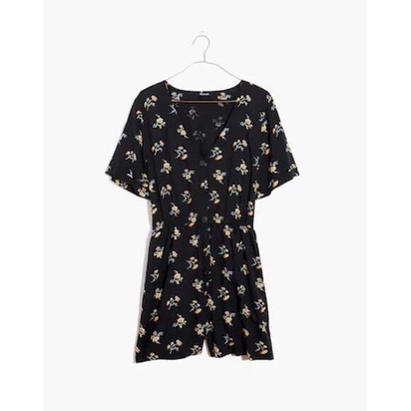 Madewell Button-Front Day Romper in Daisies Black Floral Size M - Picture 1 of 5